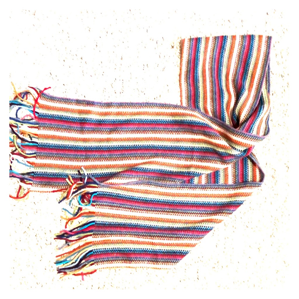 Multicolored stripes scarf with fringe rainbow